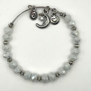 Bella Perlina Iridescent Faceted Bead Charm Bracelet Silver Tone